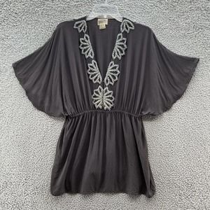 Boyod Dress Womens Medium Gray Beaded V Neck Swim Coverup Beach Mini